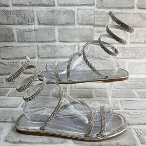 Top Moda Women Size 10 Rhinestone Spiral Ankle Wrap Flat Sandals